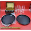 Image 1 : 10" Baking Pans, 4 Glasses, & Trinket Box