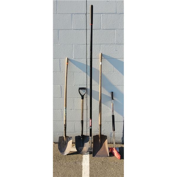 3 Shovels, Grade Rake, & Floor Scraper