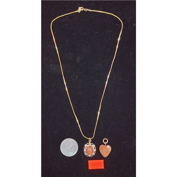 Gold-Coloured Necklace w/ Pendant & Sparkly Heart Pendant