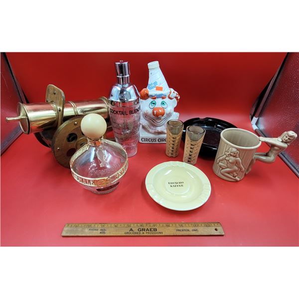 Bottle Of Chambord Liqueur, Cocktail Blender, Ashtrays & Barware Lot