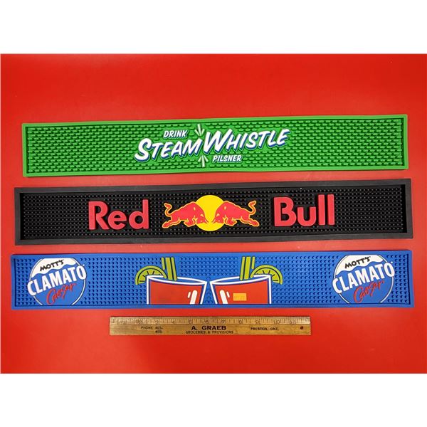 3 Advertising Bar Mats (Red Bull, Mott's Clamato, & Steam Whistle)
