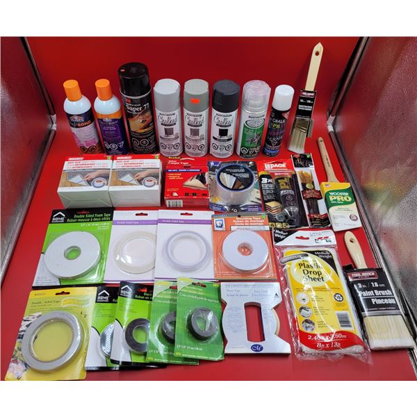 Spray Paint, Spray Adhesive, Carpet Tape, Double Sided Tape, Brushes & Painting Lot