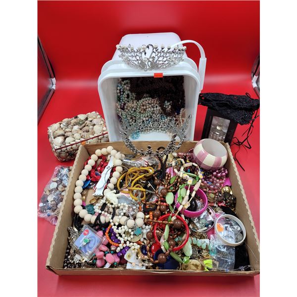 Large Lot Of Assorted Costume Jewelry, Buttons, Sea Shells & More