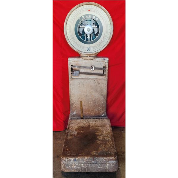 Very Large Heavy Cast Iron Industrial Antique Toledo Scale On Casters