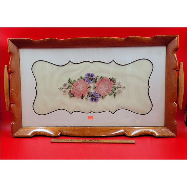 VTG Wooden Floral Penny Point Tray