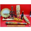 Image 1 : Lot Of Assorted VTG Collectibles Inlcuding Mask, Plate, Club & Pirate Ship Steering Wheel Lamp