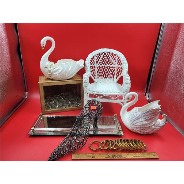 Assorted VTG Collectibles Lot Including Swan Bowl