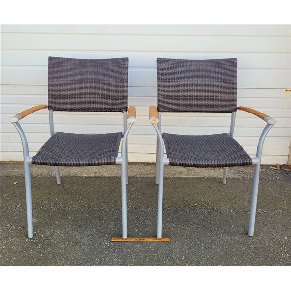 Pair Of Outdoor Chairs with Teak arms