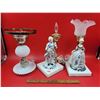 Image 1 : Two Porcelain Figurine Lamps On Alabaster Bases & Milk Glass Lamp