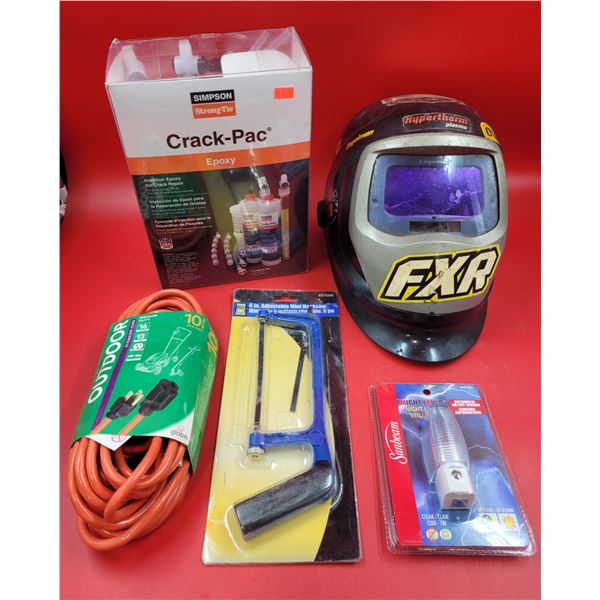 Power Fist 6 In. Adjustable Mini Hacksaw, Welding Helmet, Extension Cord & Tool Lot