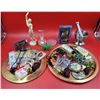 Image 1 : Brass Trays, Costume Jewelry, Mortar & Pestle & Misc. Collectibles Lot