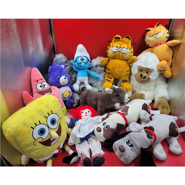 Lot Of Stuffed Animals & Plushes Including Spongebob, Garfield & Smurfs