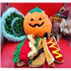 Image 1 : Halloween Pumpkin Plush, Scarecrow, Green Hat & Pet Hot Dog Costume