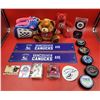Image 1 : Lot Of Sports Collectibles Including Hockey Pucks, Cards & Baseball Mitt