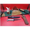 Image 1 : Hunting Knife, Knife Case, Rifle Case & Decorative Bird On Log