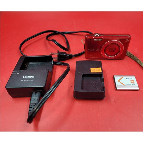 Camera Lot w/ Fujifilm Camera, Sony Battery, Canon Charger, & More