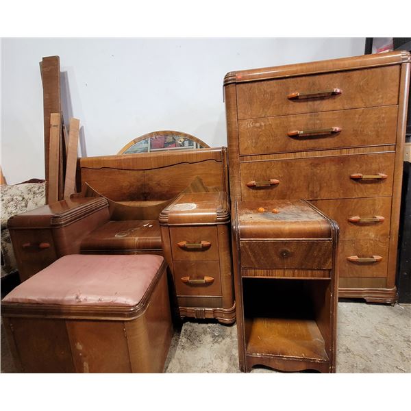 Antique Waterfall Bedroom Suite w/ Bakelite Handles