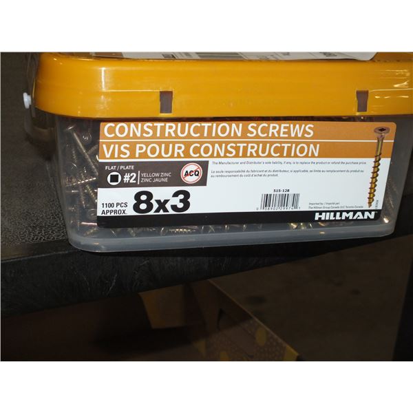 1 Pail of 8x3 Construction Screws