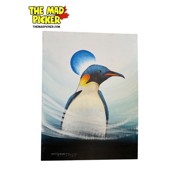 2014 Garnet Tobacco Signed First Nations Original Oil On Canvas Painting Of A Penguin