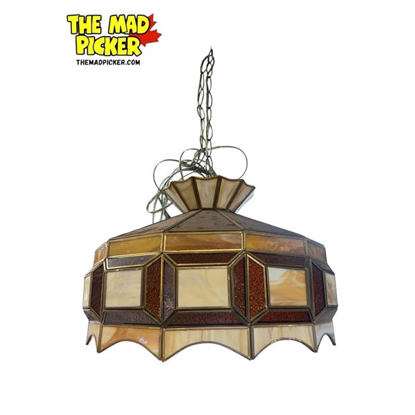 Vintage Stain Glass Hanging Light Fixture