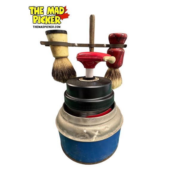 Vintage Gentlemen's Shaving Station With 2x Brushes & Brylcreem Dispenser