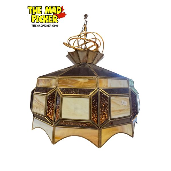 Vintage Stain Glass Hanging Light Fixture