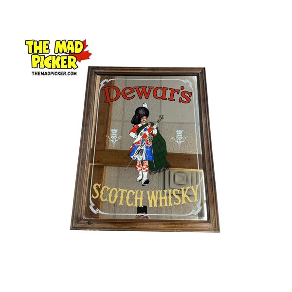 Vintage Dewar's Scotch Whiskey Mirror Back Advertising Sign