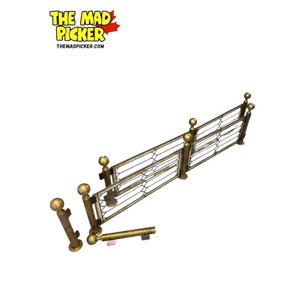 Vintage 4x Panel Leaded Stain Glass Stanchion With Brass Poles