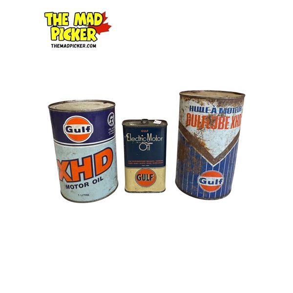 3x Vintage Gulf Motor Oil Tins