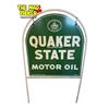 Image 1 : Vintage Double Sided Quaker State Motor Oil Tombstone Sign With Original Bracket