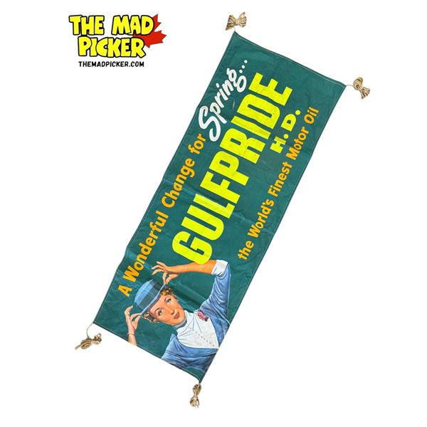 Vintage Gulfpride Finest Motor Oil Canvas Advertisement