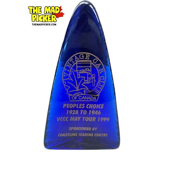 1999 Vintage Car Club Of Canada Peoples Choice Cobalt Blue Art Glass Trophy