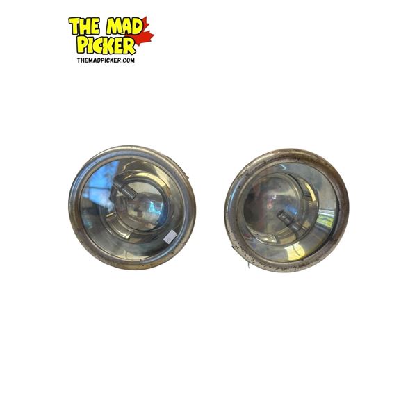 2x Vintage Brass Body Car Lights With Bevelled Glass Window