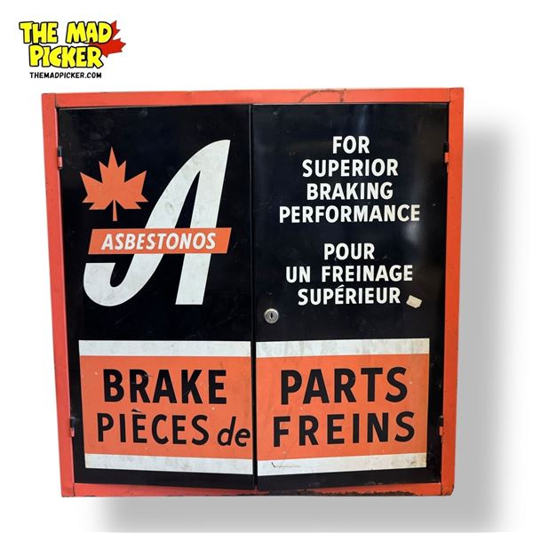 Vintage Asbestonos Brake Parts English & French 2 Door Metal Cabinet
