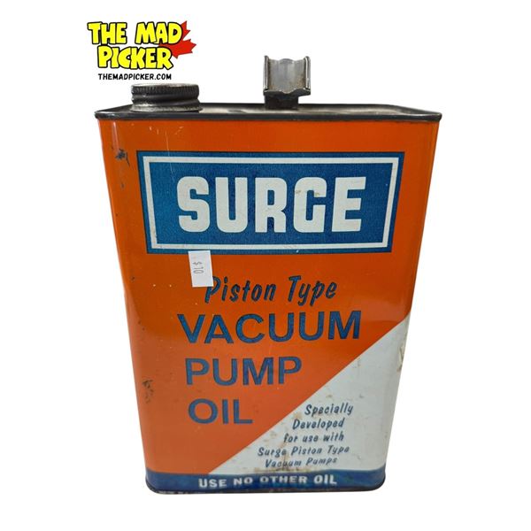 Vintage Surge Piston Type Vacuum Pump Oil Tin