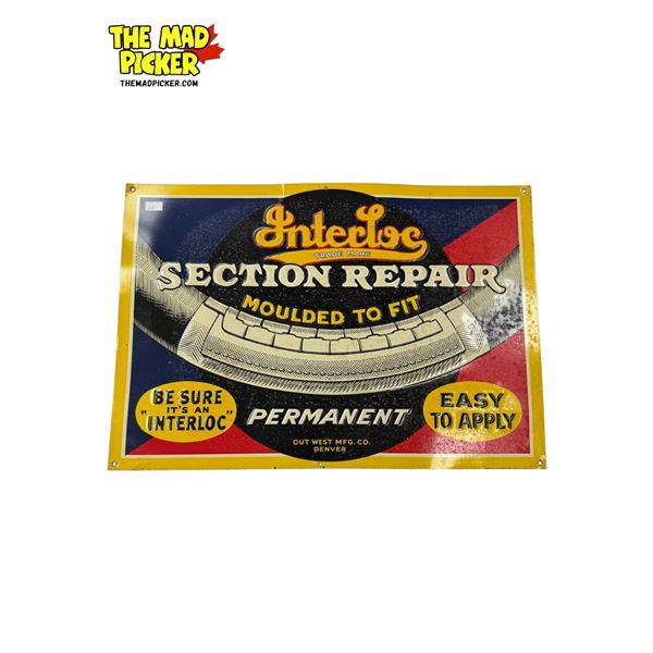 Vibrant Vintage Interloc Section Repair Embossed tin Sign