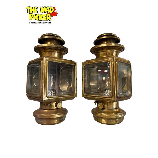 Pair Of Antique Knicker Bocker Brass Goods Carriage Side Lamps