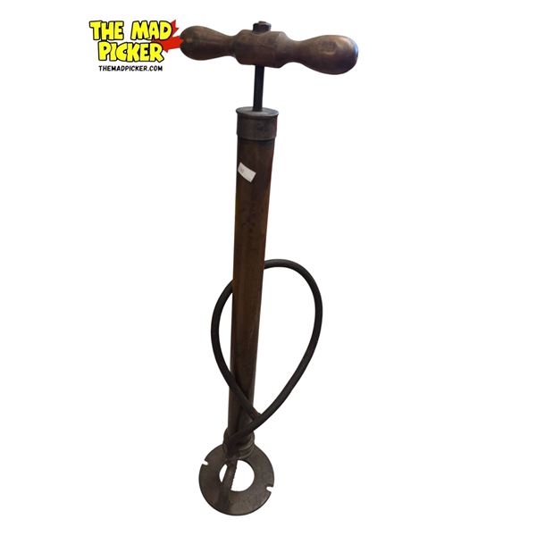 Antique Knight Light Chicago Wooden Handled Metal Tire Pump