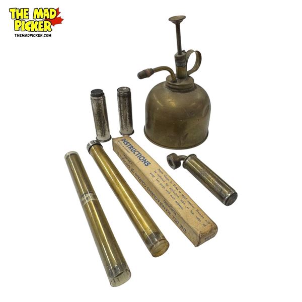 7x Vintage Car Tools: Brass Oiler, Tire Pressure Gauges ( Schrader & Dill)