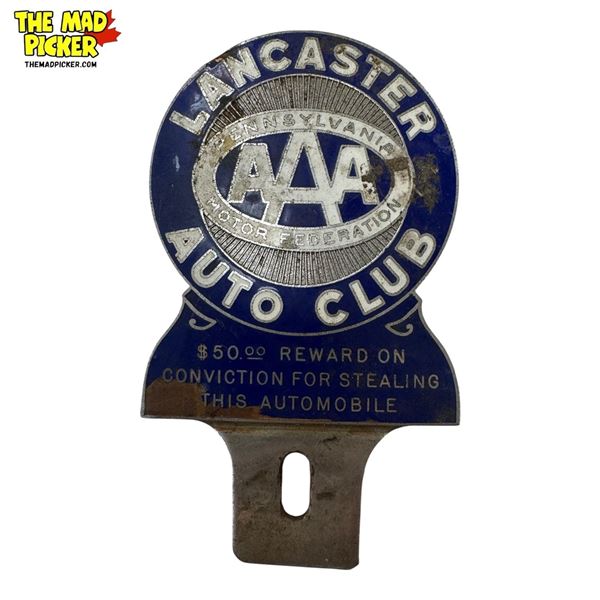 Vintage Enamelled Lancaster AAA Pennsylvania Auto Club License Plate Topper