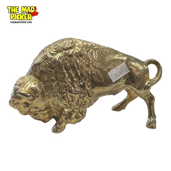 Vintage Gold Tone Buffalo Car Mascot Hood Ornament