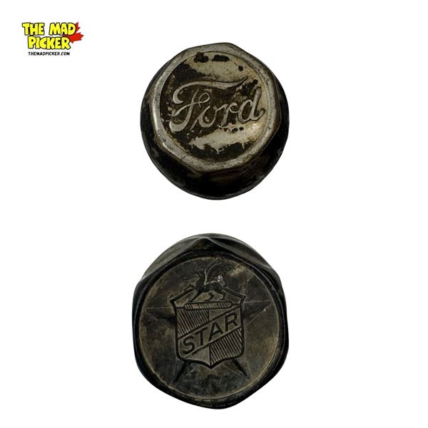 2x Vintage Radiator Caps: Star & Ford