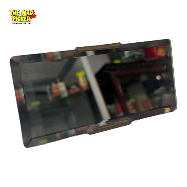 Antique Bevelled Glass Rear View Mirror With Brass Arm