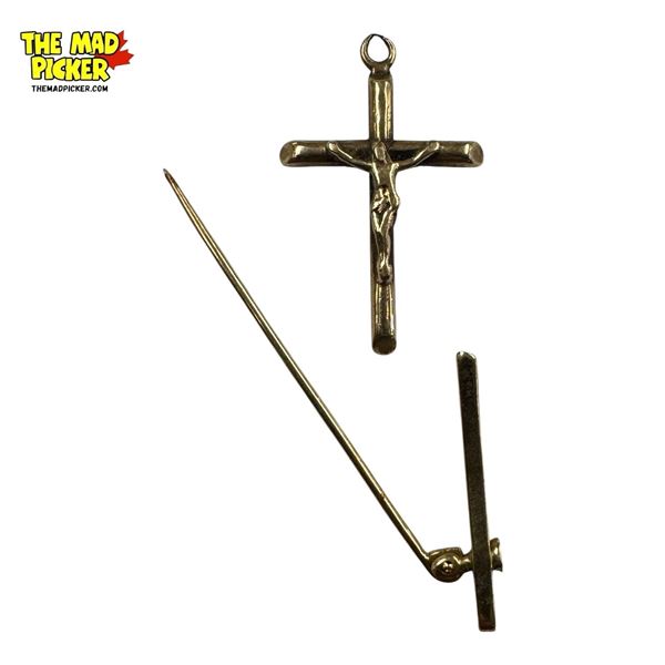 2x Pieces Of Gold: 14k Tie Clip & 10k Jesus On A Cross