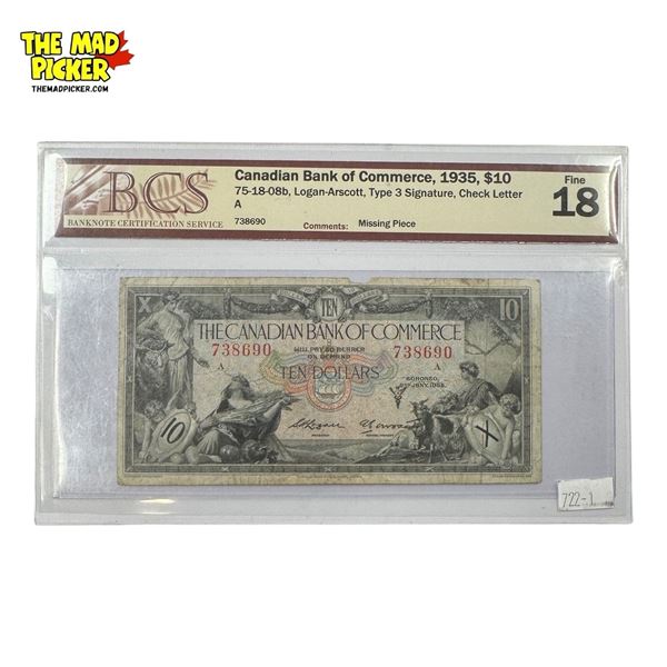 BCS Graded Fine 18 Canadian Bank Of Commerce 1935 $10 Bank Note (Bill)