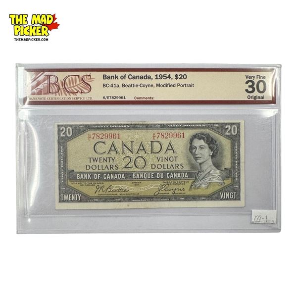 BCS Graded Very Fine 30 Original Bank Of Canada 1954 $20 Bank Note (Bill)