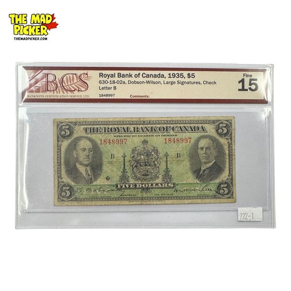 BCS Fine 15 Royal Bank Of Canada 1935 $5 Bank Note (Bill)