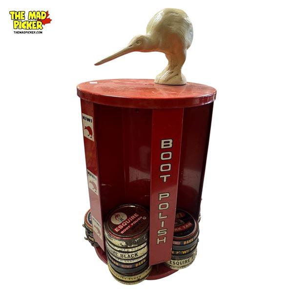 Vintage Kiwi Boot Polish Rotating Counter Top Store Display With Vintage Tins