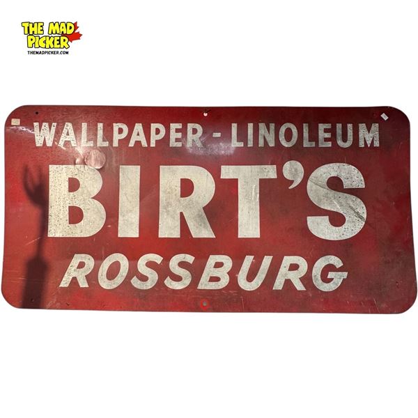 Vintage Birt's Rossburg Wallpaper-Linoleum Metal Advertising Sign