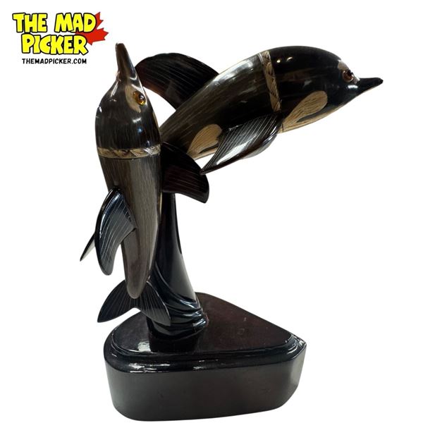 Vintage Hand Carved Horn Dolphin Figurine
